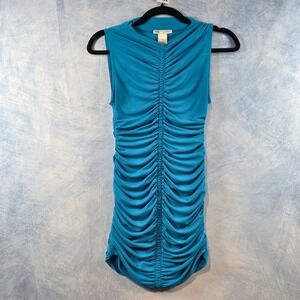 Zara Womens Ruched Sleeveless Top Turquoise Blue Draped Jersey Tank Small